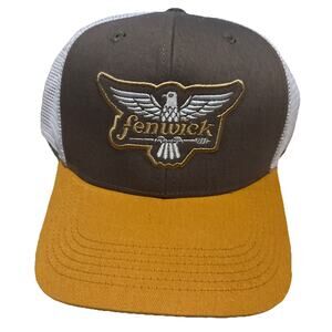 Men's Fenwick Hat Cap Fishing Rods Snap Back Adjustable Brown White NWOT